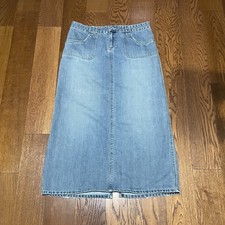 Vintage Y2K Old Navy Denim Maxi Skirt Med Wash Back Slit Women s Size 10