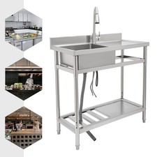 Stainless Steel Freestanding Kitchen Restaurant Sink Set w/ Workbench LeftBowl
