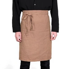 Pure Linen Bistro Half Apron - 25 x 35 Inch Unisex Waist Aprons with Large Po...