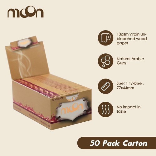 50 folletos Moon 1 1/4 pulgadas sin blanquear cigarrillos fumar papeles de liar 77x44 mm - Imagen 2 de 5