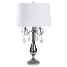 StyleCraft 30.25 in. White Shade Crystal Indoor Floor Lamp