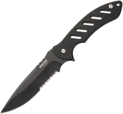 Bear Edge Knives Brisk Stainless Serrated Fixed Blade Black Handle Knife 61517