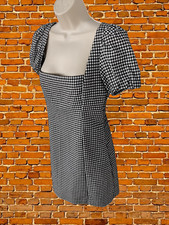 ZARA GINGHAM DRESS MED COTTON WOMENS SHORT PUFF SLEEVE BLACK WHITE MINI CUT OUT