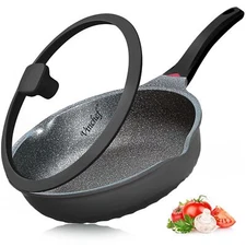 Nonstick Skillet With Lid 12.5in Aluminum Deep Frying/saute Pan With Lid And Hea