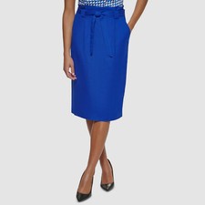 89 Calvin Klein Women's Blue Linen Self-Tie Pencil Skirt Petite Size 10P