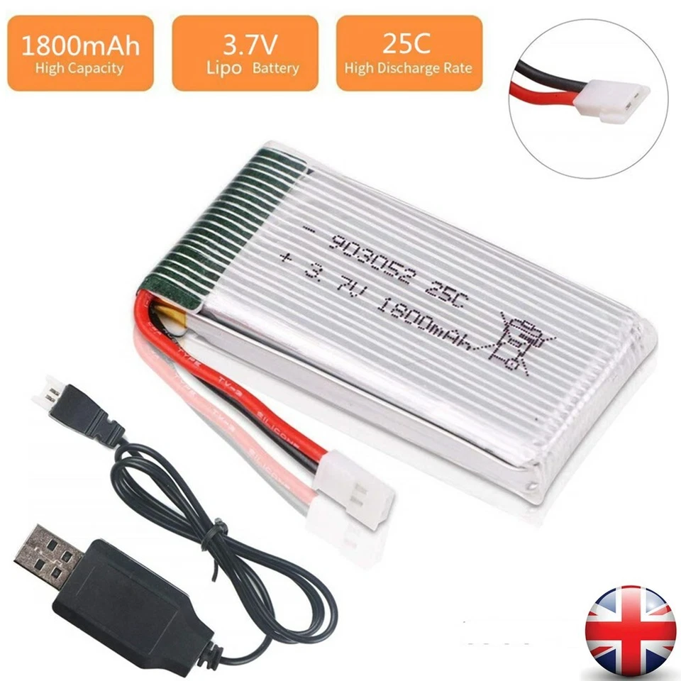 3X 3.7V 1800mAh Lipo Akku JST Stecker mit USB Ladegerät für RC Quadcopter Drohne - Bild 3 von 4