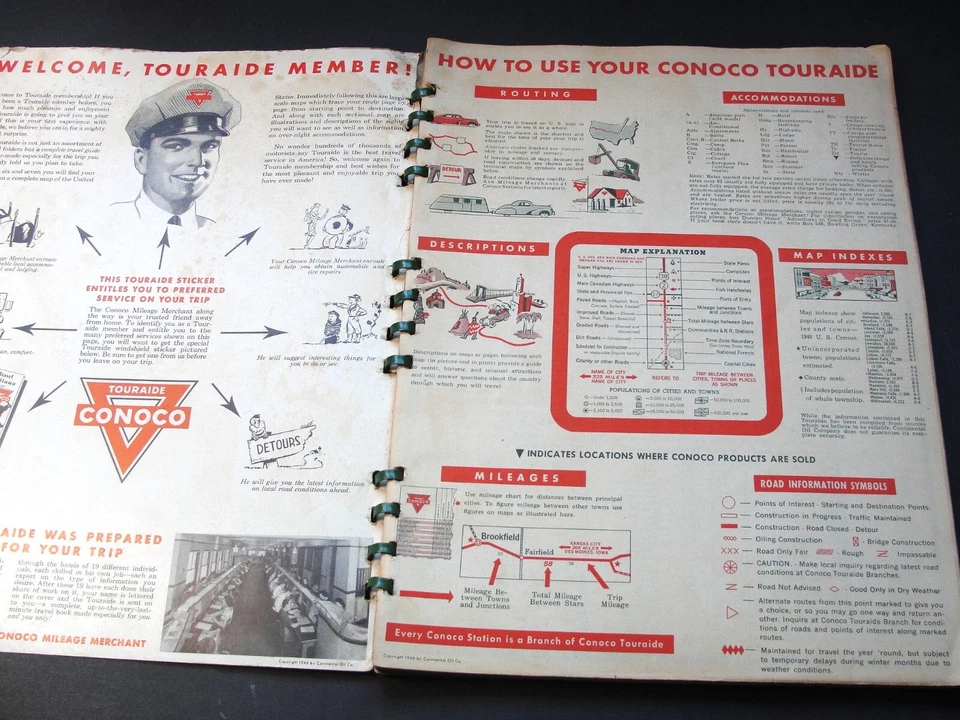 Conoco Oil Co.-Gas/Oil Ads-Touraide Travel Guide Maps-1946 Spiral Bound Booklet. - Image 2 of 4
