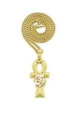 Gye Nyame Ankh Cross Pendant & 18" 20" 24" Cuban Rope Box Chain Hip Hop Necklace