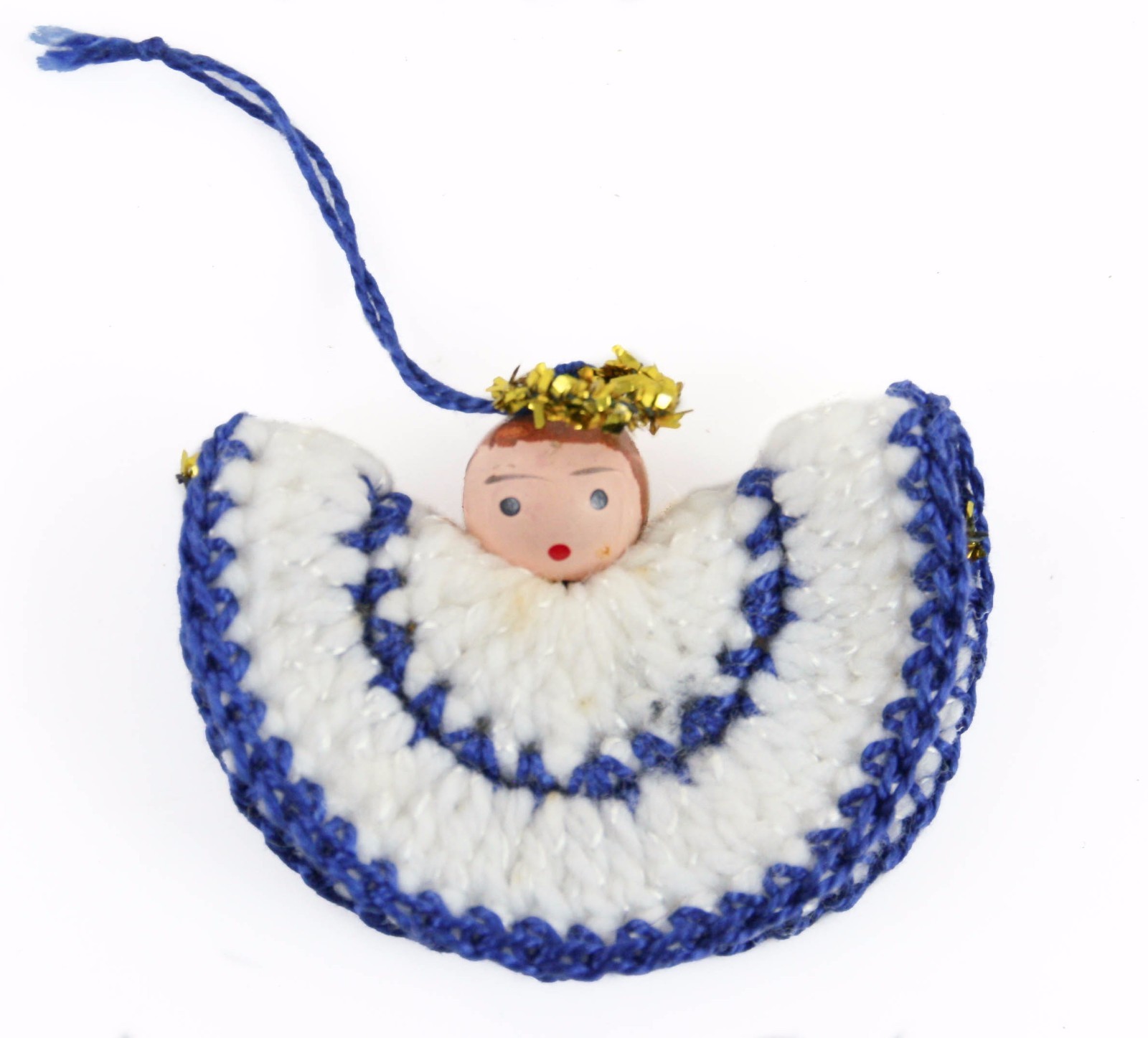Blue White Yarn Woven Angel Christmas Ornament Holiday Decoration