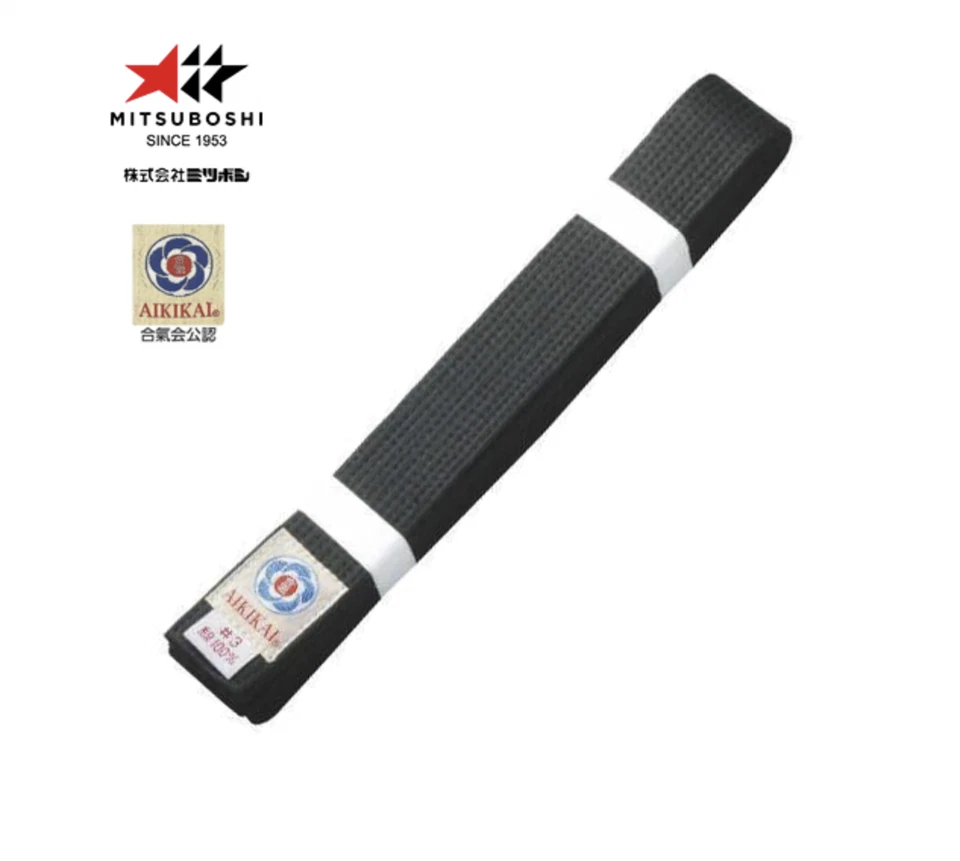 Mitsuboshi AIKIDO Black Kuro Obi Belt from Japan Y010 with AIKIKAI Patch