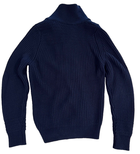 $998 Master Coat Mens Cardigan Ribbed Cable Shawl Zip Sweater Navy Italy Small - Picture 2 of 3