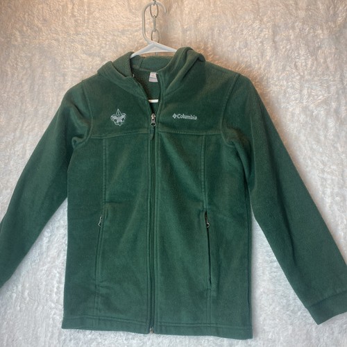 Boy-Scout Columbia size medium 10/12 Green Boy Scout Fleece Hooded Jacket Zip - Picture 13 of 17