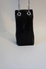 Womens Whiting and Davis Black Silver Metal Mesh Chain Mini Evening Handbag *