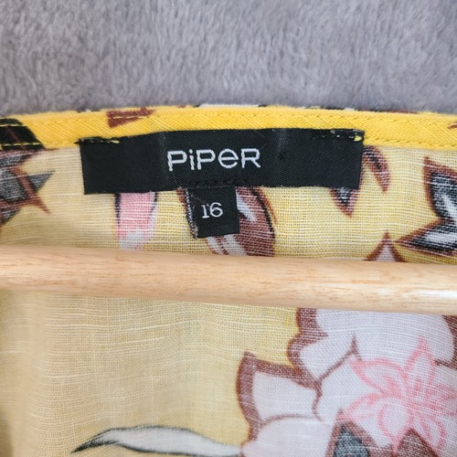 PIPER Womens Top Size 16 Yellow Floral Linen Cotton Blend Ruffle Sleeve - Picture 4 of 6