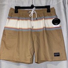 Ezekiel Swim Trunks Retro Stripe Gold Red Blue Yellow Board Shorts Stretch Sz 30