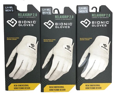 3-PK Bionic RelaxGrip 2.0 Men's Golf Gloves Durable Black Palm 2-3 Day Ship