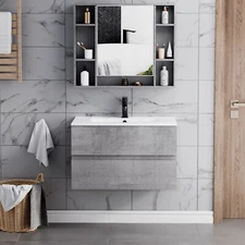 Wall Mounted Bathroom Vanity Sink Combo Cabinet Vanity Set Beveled Invisible Ha