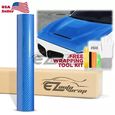 7D Carbon Fiber Sky Blue High Gloss Auto Vinyl Wrap Sticker Sheet Film Decal 6D