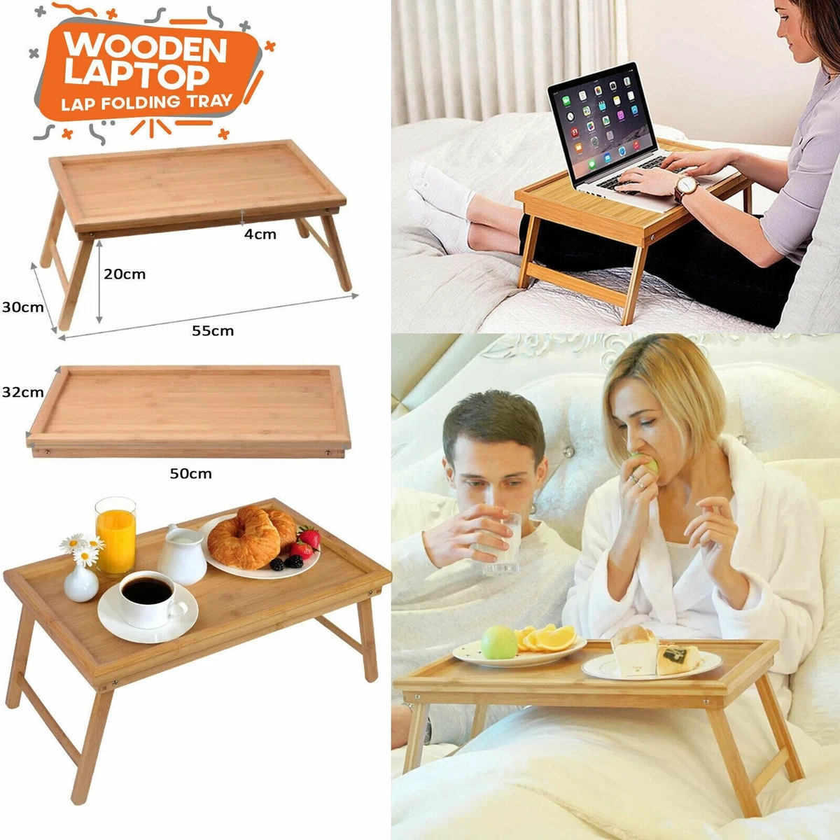 Folding Laptop Table Bed Tray Portable Serving Breakfast Desk Stand Adjustable