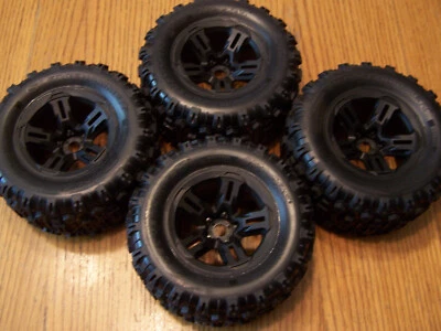 Fits Traxxas Sledge 95096-4 Sledgehammer 3.8 BELTED Tires & 17mm Black Wheels - Image 1 of 4