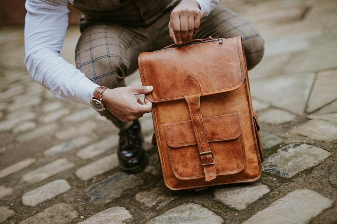 Vintage Handmade Leather Laptop Backpack for Men 16 Inch Travel Rucksack