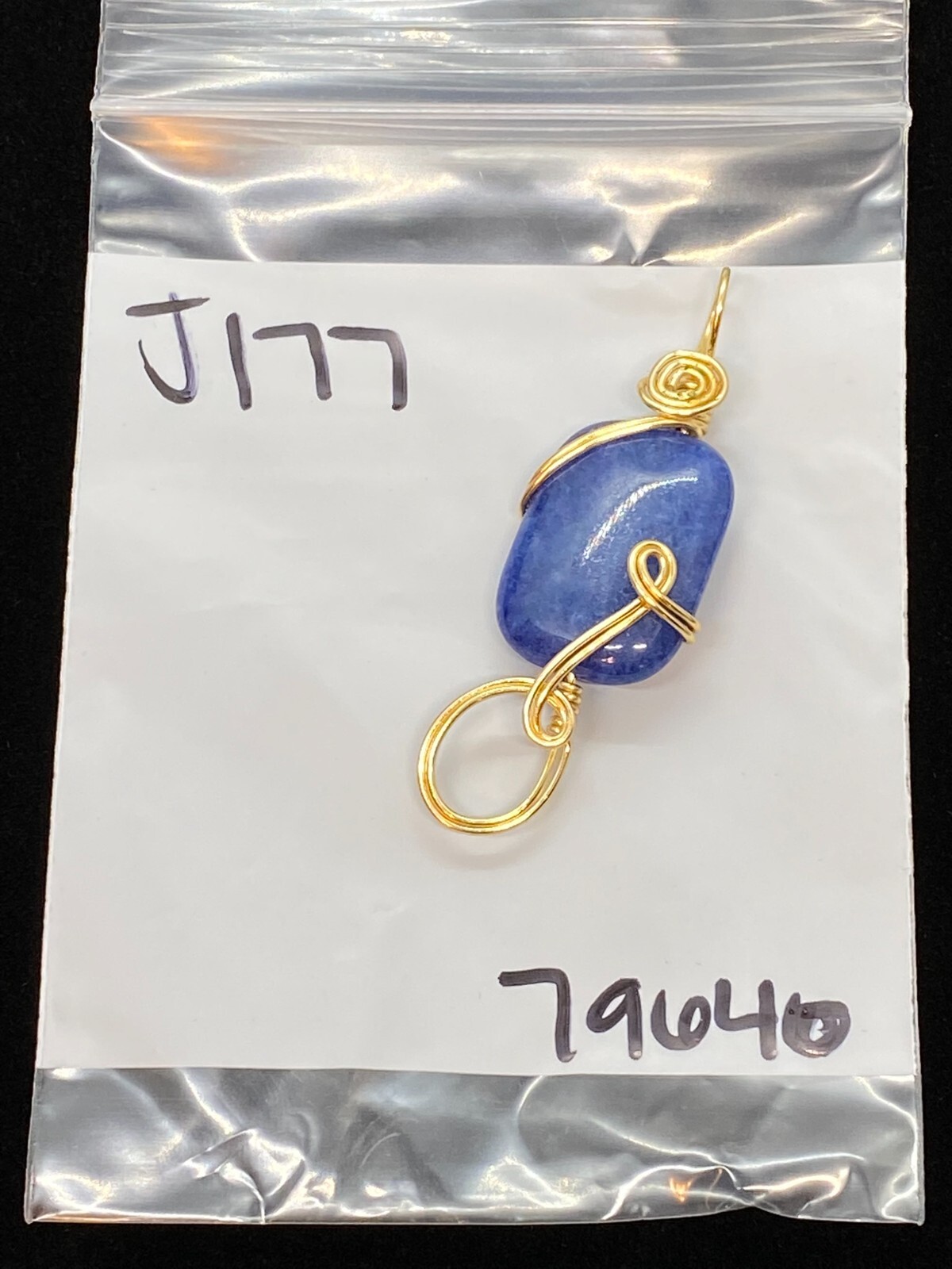 Handmade Artisan Rectangular Blue Stone Pendant G… - image 7