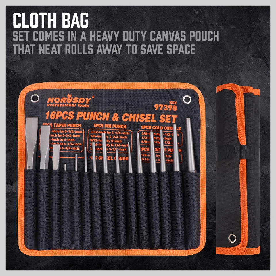 Punch & Chisel Set 16pc Cold Chisels Center Punch PIN Punch Taper Punch - Image 3 of 4