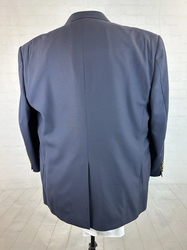 Blazer masculino Hickey Freeman EUA azul marinho lã tom dourado dois botões 44S $895 - Imagem 4 de 4