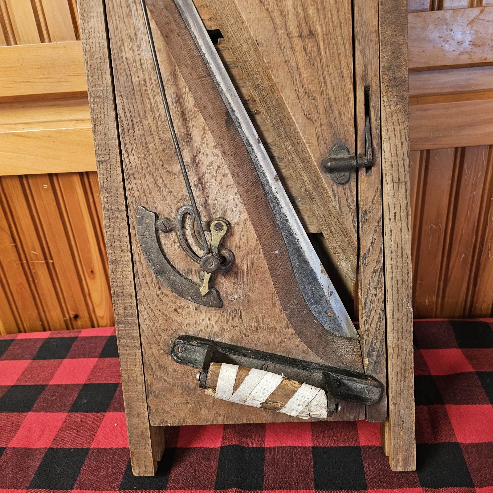 Antique C 1890 Arcadia Food Slicer Kitchen Tool  Cast Iron & Oak Wood Primitive 