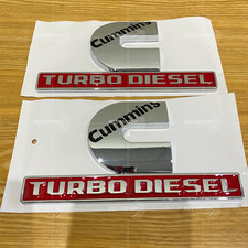 2pcs Set Cummins Turbo Diesel Emblems For Ram 2500 3500 Fender Badges Silver Red