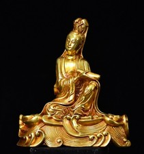 Collectible Chinese old brass copper hand carven Bodhisattva Guanyin decoration