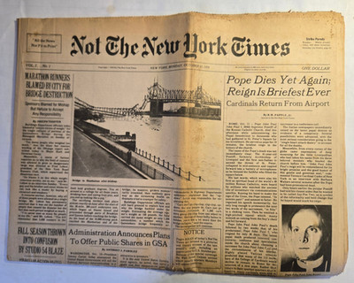Not the New York Times Oct 23, 1978 Vol 1 #1 Strike Parody Newspaper -3 Sections