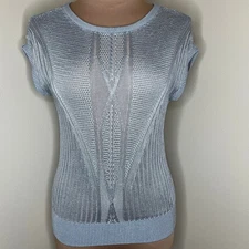 Elie Tahari Knit Top Small Womens Breezy Blue Short Sleeve Chic Versatile New 