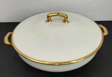 Antique French Limoges Round Covered Vegetable Tureen Serving Dish Heavy Gild