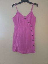 American Eagle Button Wrap Mini SUMMER Dress  Medium SHORT Linen Cotton Pink