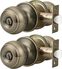 Probrico Entrance Door Knobs Lock Keyed Alike Lockset 2, Antique Brass 