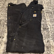 Vintage Carhartt R38 BLK Arctic Red Quilt Lined Double Knee Overalls Distressed