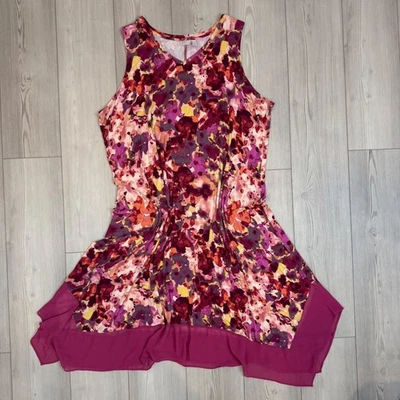 LOGO Lori Goldstein Floral V-Neck Sleeveless Dress Chiffon Hem Purple 3X A305433 - Image 1 of 4