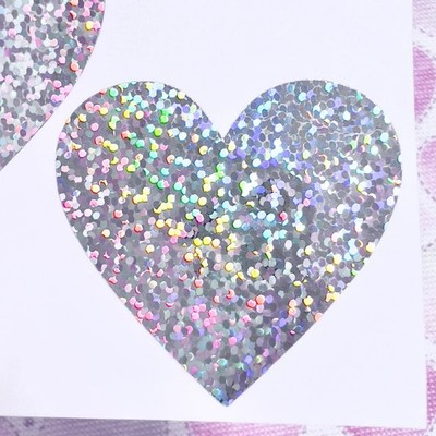 Silver Holographic Sparkle Heart Stickers! - tiny 1/4'' to 4 inch