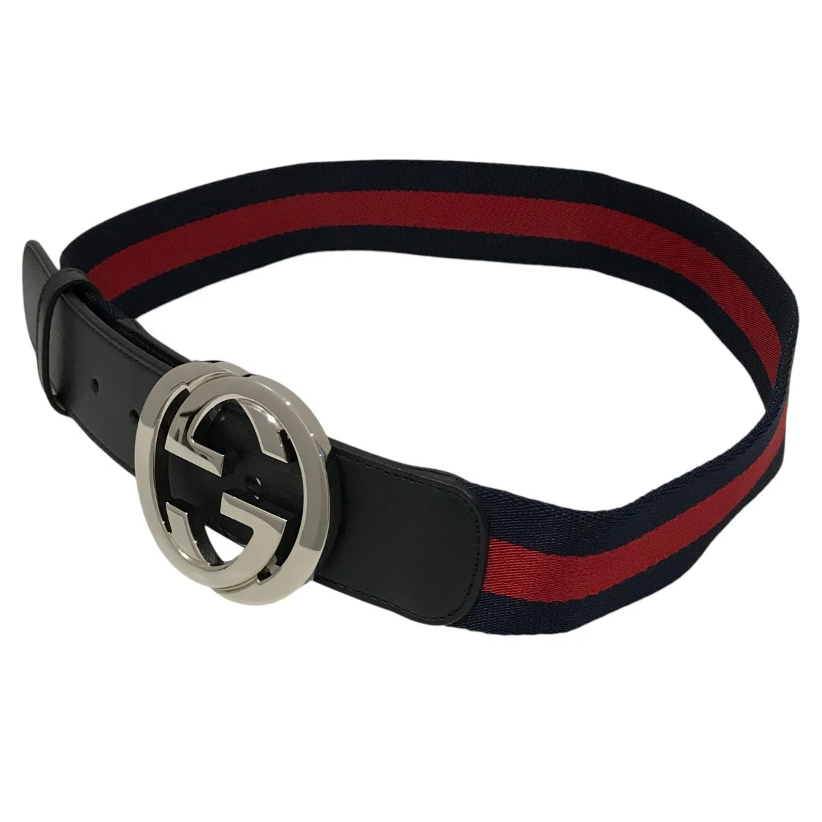 Ceinture Gucci Logo 411924 Bleu Marine Rouge Argent Taille 75/30 Avis Prix