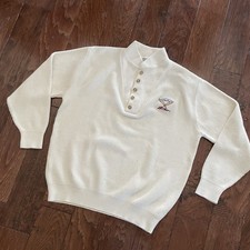Vintage L.L. Bean Henley Sweater Men’s Large Cream Cotton Made in USA 90s
