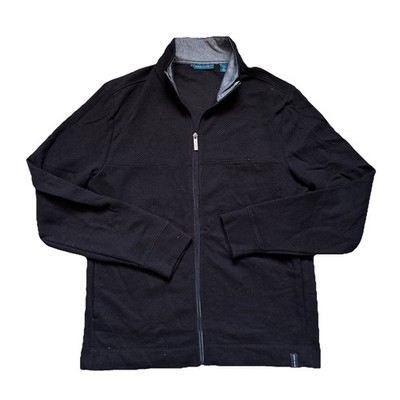 Perry Ellis Mens UK Size (M) Black Waffle Pattern Full Zip Jumper with Logos