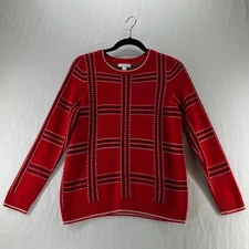 Charter Club Plaid Sweater Womens PM Crewneck Pullover Long Sleeve Holiday Red