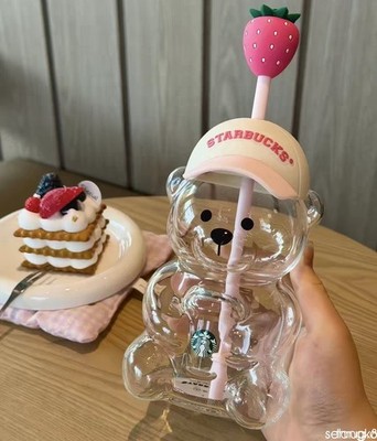 New 2026 Starbucks Bearista Bear Cup Tumblers Strawberry Topper Baseball Cap