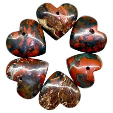 6 Pcs Natural African Bloodstone Jasper 27-33mm Drilled Heart Shape Gemstones