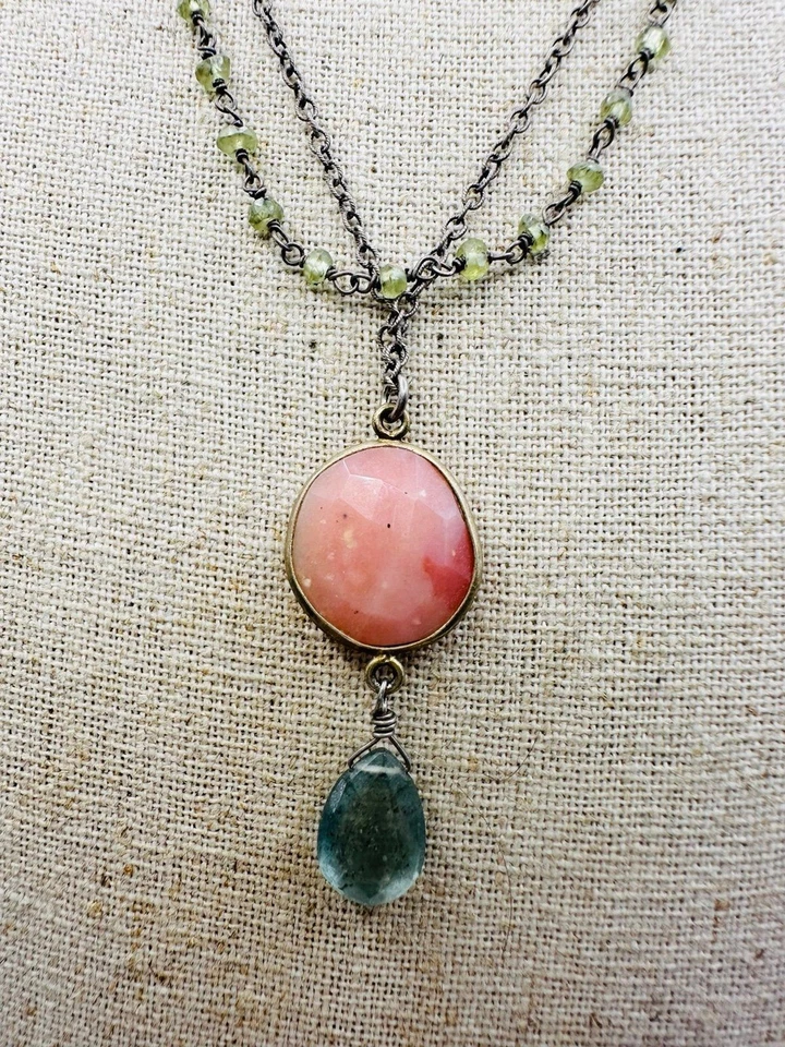 "Collar de piedras preciosas naturales relleno de oro de 14k 18,5""" Foto 2 de 4