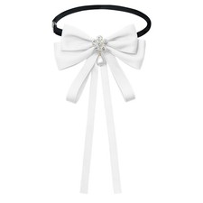 Womens Bow Tie Clip On Pre Tied Bowtie Ribbon Rhinestone Neck Shirt Uniform