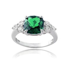 925 Silver 1.4ct Created Emerald  CZ Cushion Cut Ring