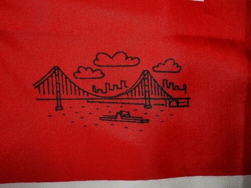 Nordstrom Red & White Elegant Cartoon Scenery Design 100% Luxurious Silk Scarf! - Picture 4 of 11