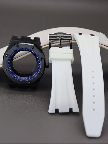 41mm Watch Case+Rubber Bracelets PVD Black Electroplating Fit Nh35 Nh38 Movement - Picture 17 of 18